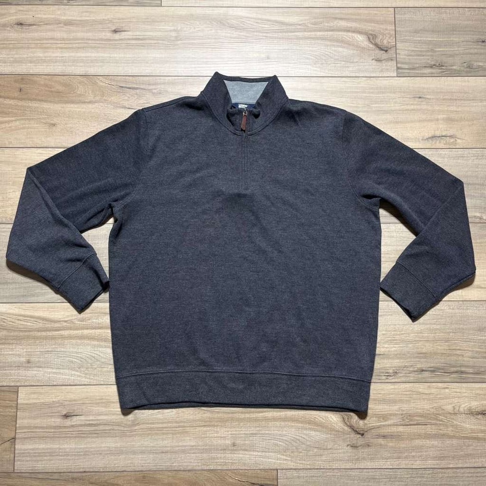 Lands End Mens Bedford Rib 1/4‎ Zip Pullover Sweater Size XL Dark Charcoal